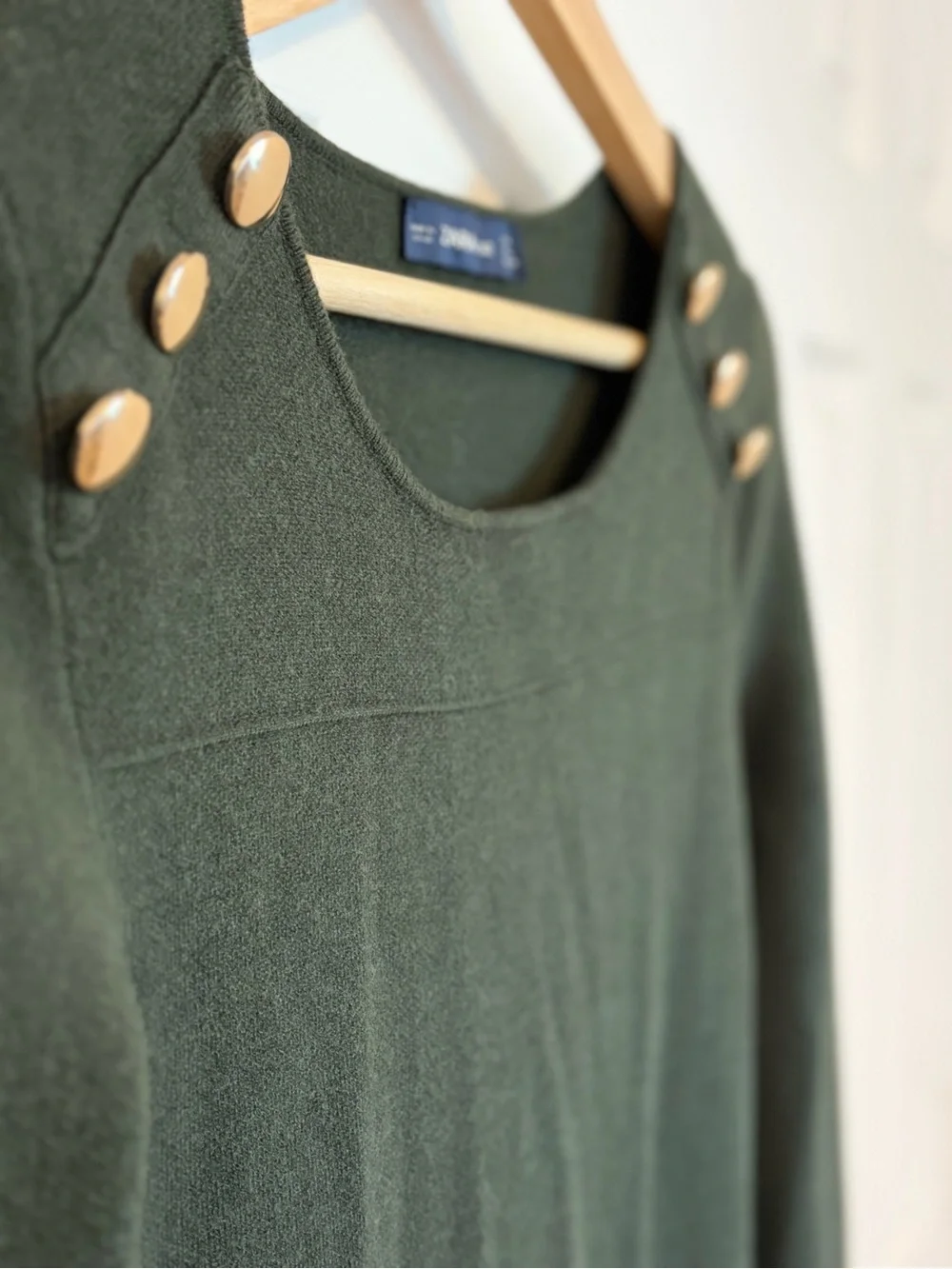 Zara Knit Dark Green Long Sleeve Dress with Gold Buttons Size L - Picture 10 of 12
